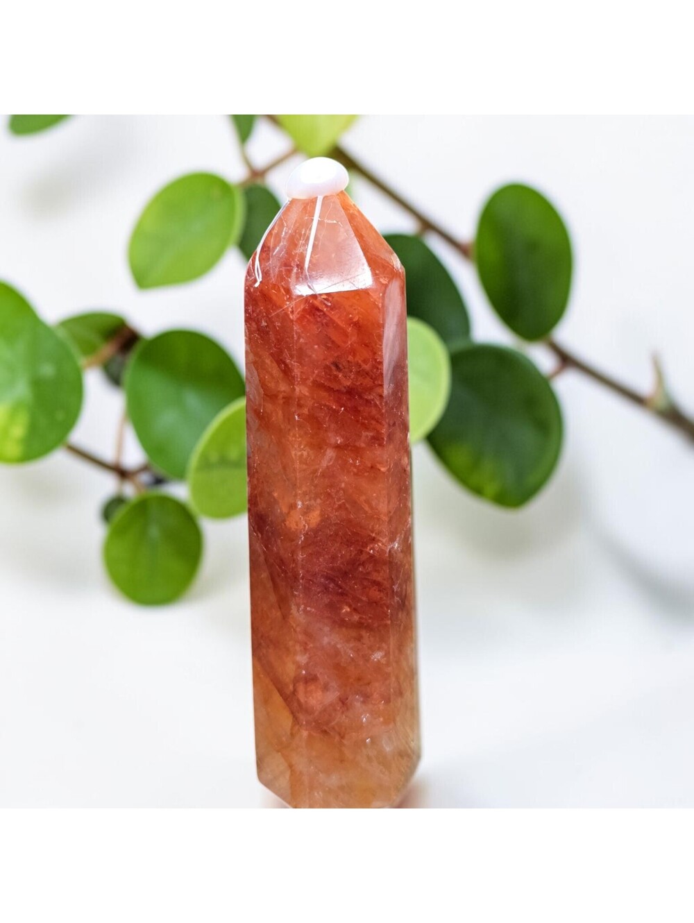 A417. High Quality Fire Quartz Natural Crystal Tower Point 4"